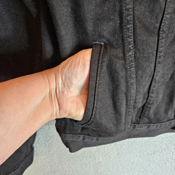 Asos Womens Trucker Black Denim Jean Jacket Sz L Front Medal Button Pockets - Picture 4 of 12